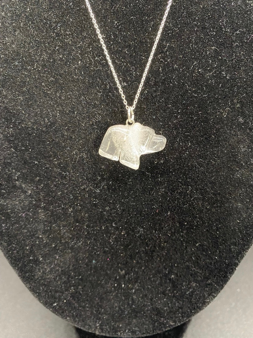 Carved Clear Quartz Bear Pendant Sterling Silver Necklace