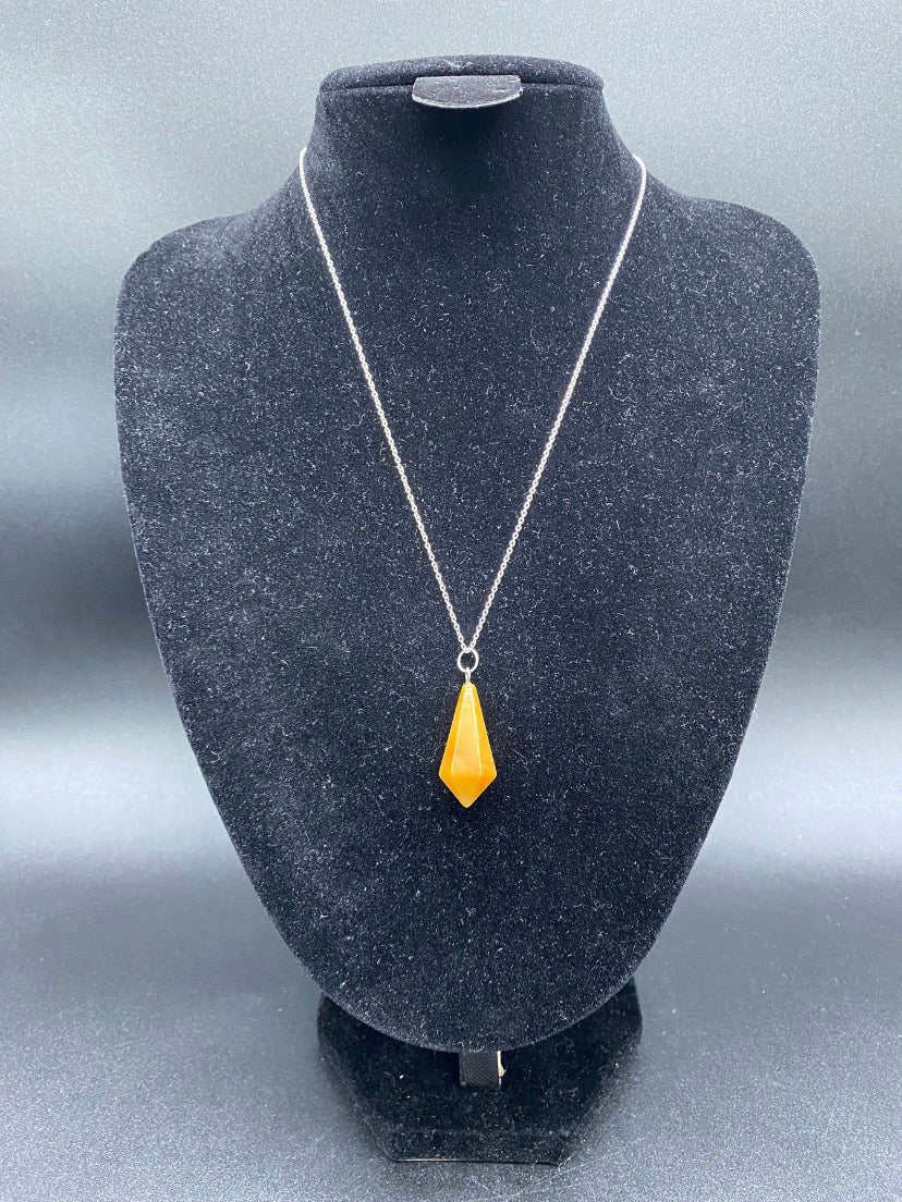 Orange Quartzite Faceted Pendulum Pendant Sterling Silver Necklace