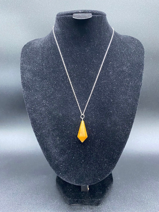 Orange Quartzite Faceted Pendulum Pendant Sterling Silver Necklace