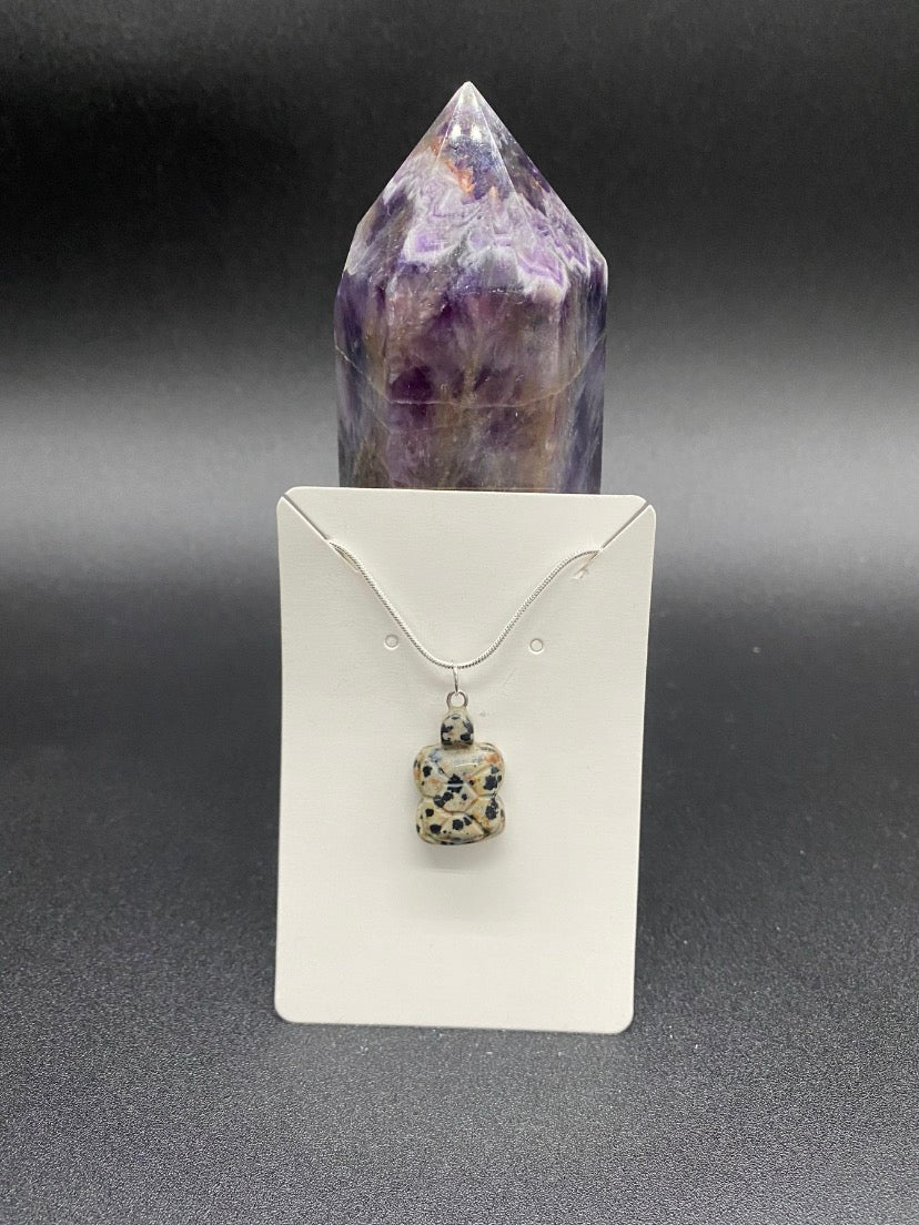 Dalmatian Jasper Carved Turtle Sterling Silver Pendant Necklace