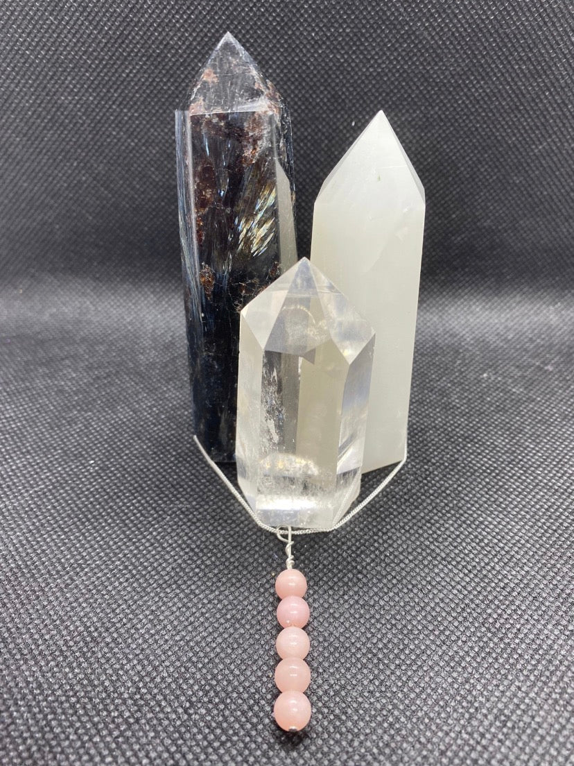 Pink Opal Beaded Drop Sterling Silver Necklace