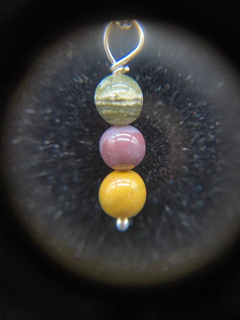 Ocean Jasper Triple Bead Drop Pendant Sterling Silver Necklace | Crystal Jewellery