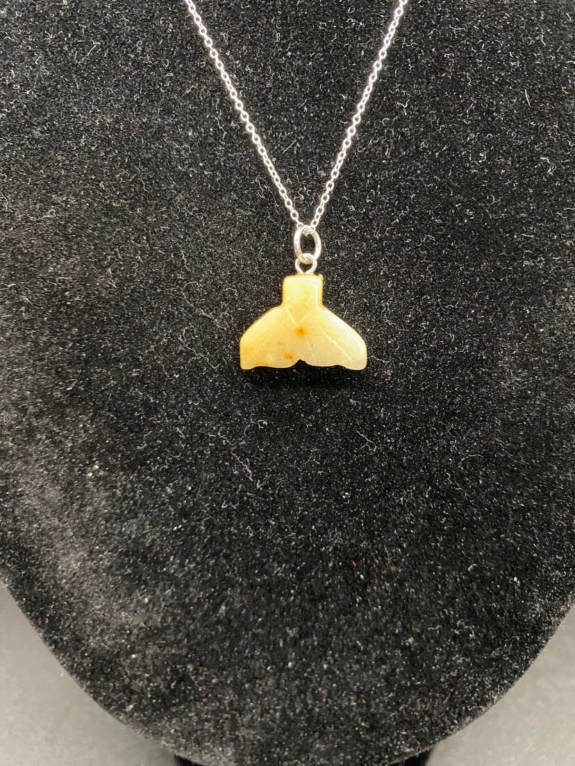 Carved Citrine Whale Tail Pendant Sterling Silver Necklace