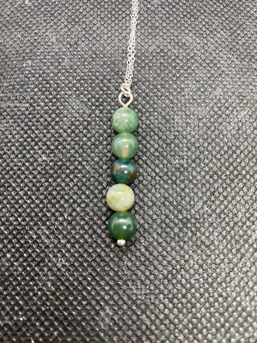 Green Picasso Jasper Beaded Drop Sterling Silver Necklace