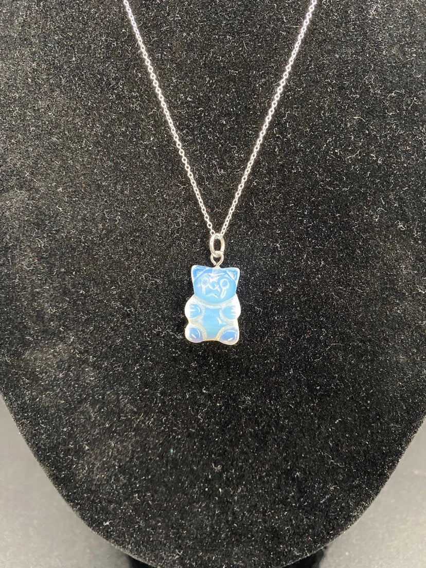 Opalite Gummy Bear Pendant Sterling Silver Necklace | Crystal Jewellery