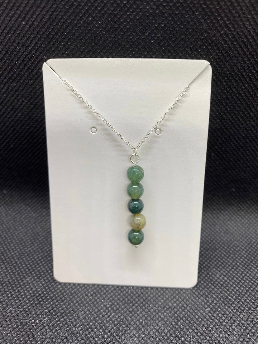 Green Picasso Jasper Beaded Drop Sterling Silver Necklace