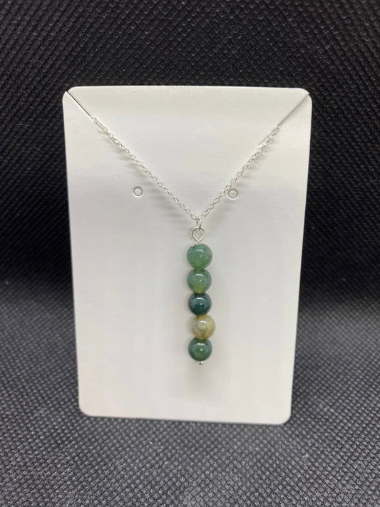 Green Picasso Jasper Beaded Drop Sterling Silver Necklace