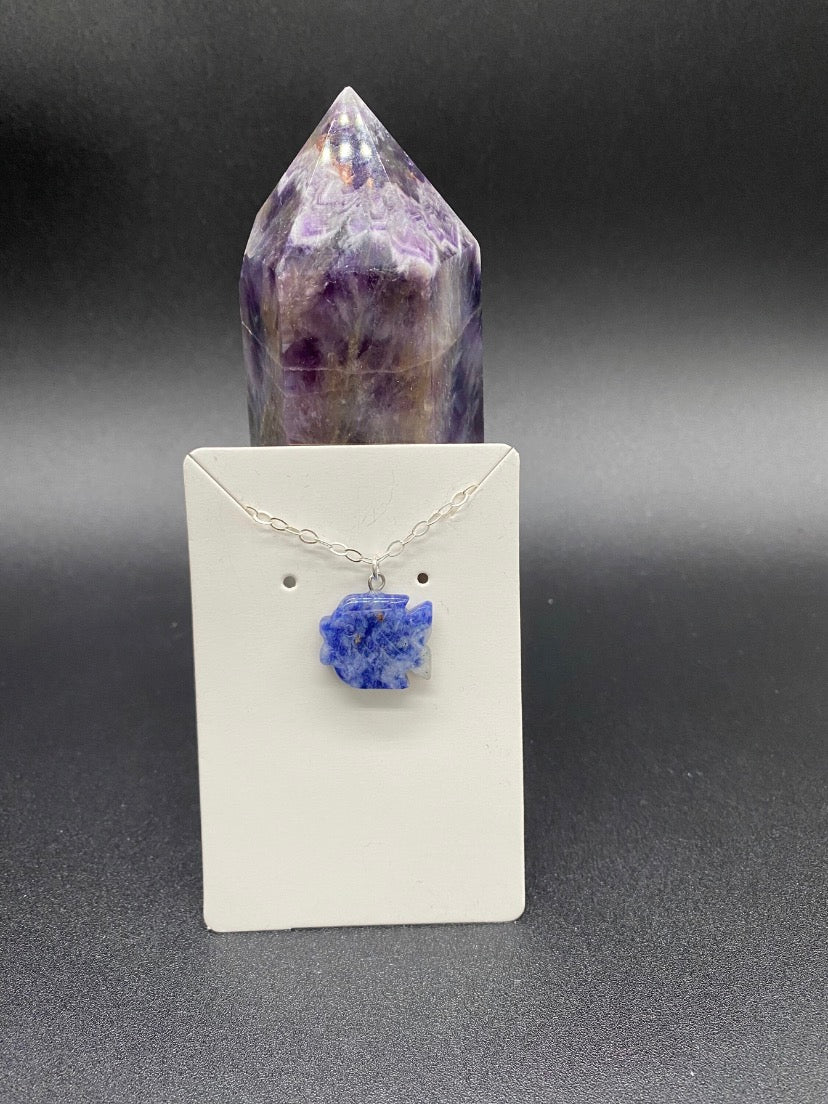Sodalite Fish Sterling Silver Necklace