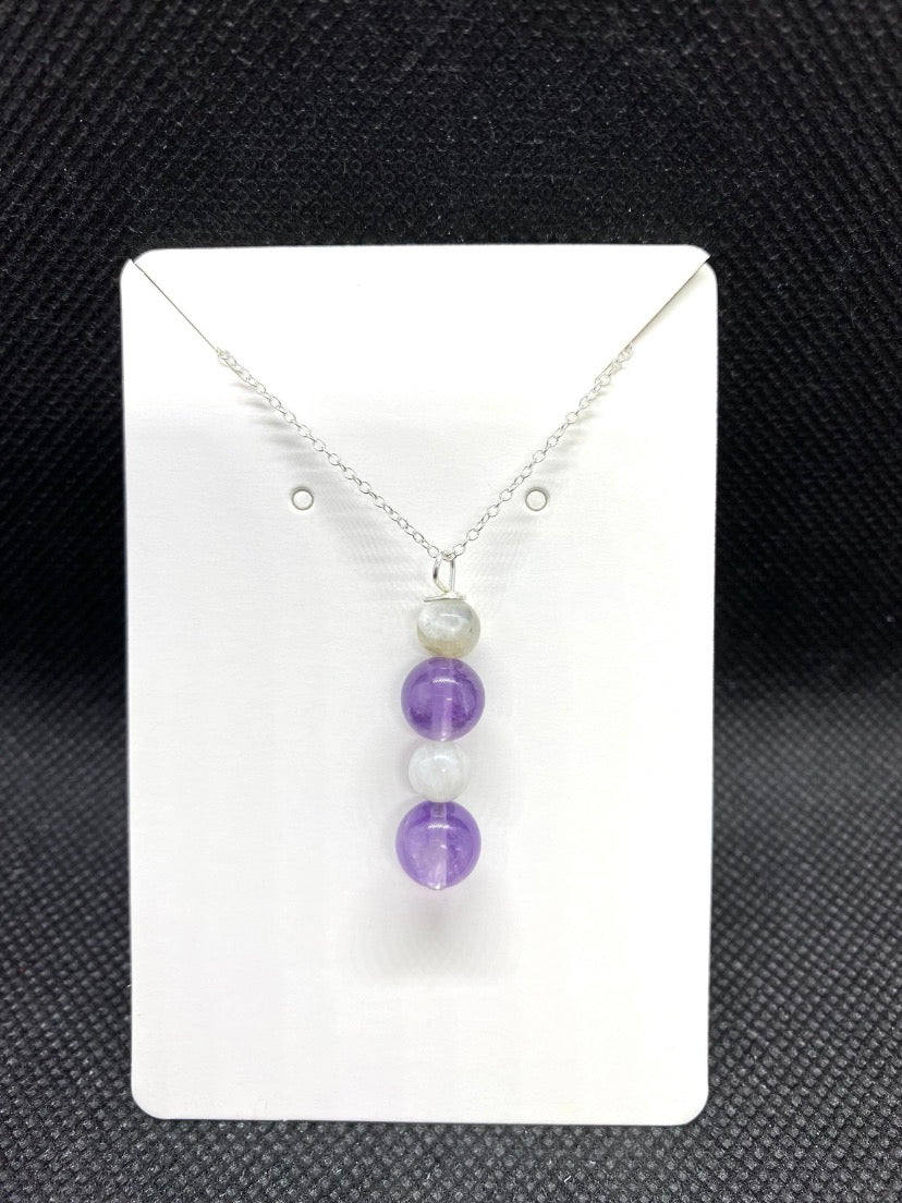 Moonstone & Amethyst Drop Sterling Silver Necklace