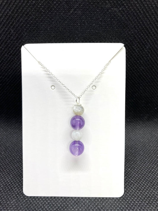 Moonstone & Amethyst Drop Sterling Silver Necklace