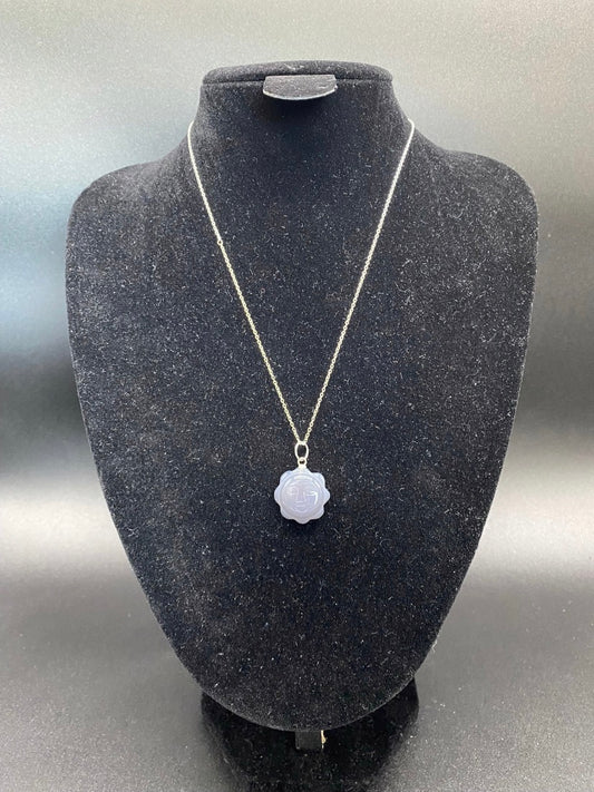 Grey Agate Sun Pendant Sterling Silver Necklace