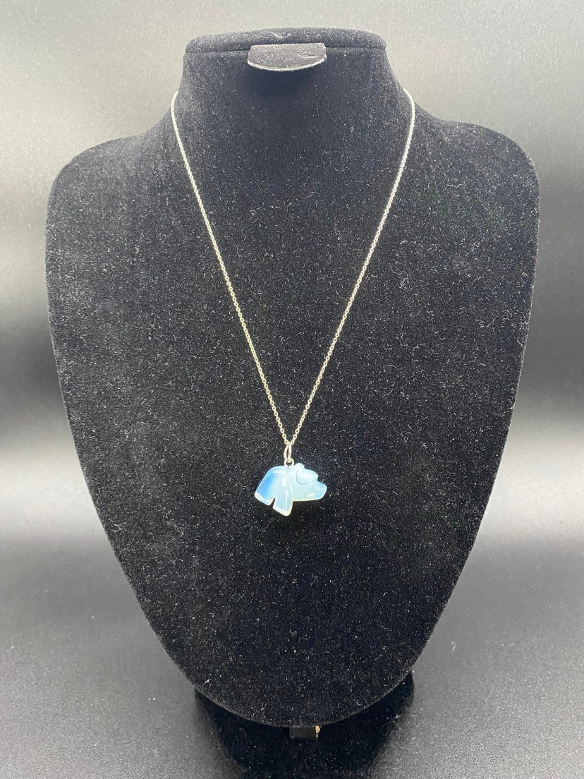Opalite Bear Pendant Sterling Silver Necklace | Crystal Jewellery