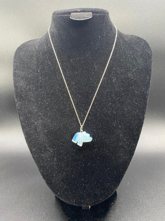 Opalite Bear Pendant Sterling Silver Necklace | Crystal Jewellery