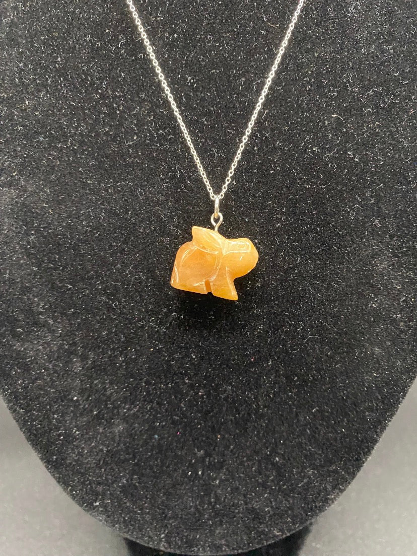 Orange Quartzite Hand-Carved Rabbit Pendant Sterling Silver Necklace