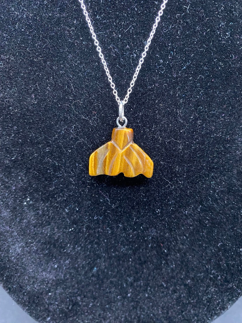Tigers Eye Whale Tail Sterling Silver Necklace | Unique One of a Kind Crystal Pendant