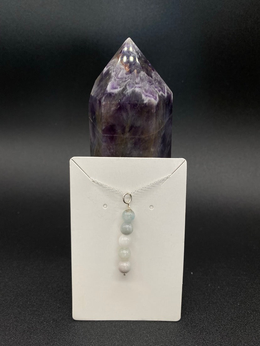 Aquamarine Beaded Drop Sterling Silver Necklace