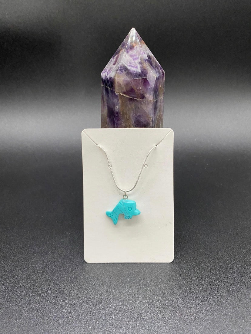Turquoise Howlite Dolphin Pendant Sterling Silver Necklace
