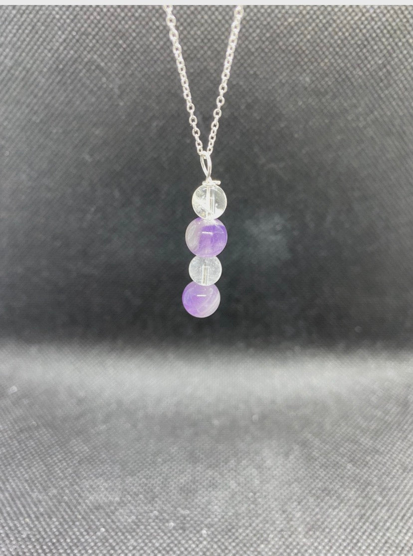 Amethyst & Clear Quartz Sterling Silver Drop Necklace