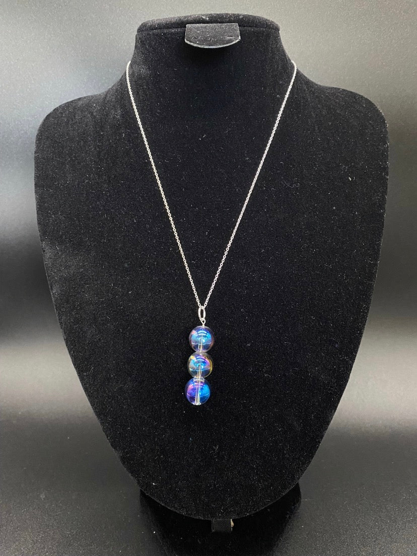 Mystic Aura Quartz Beaded Drop Sterling Silver Necklace