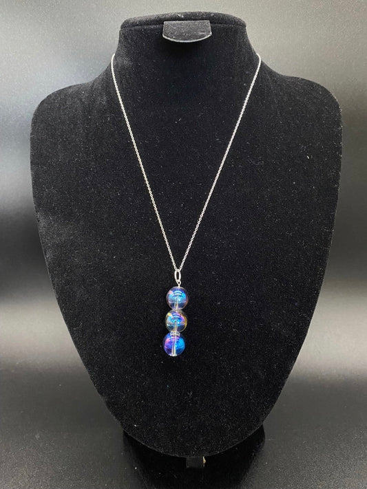 Mystic Aura Quartz Beaded Drop Sterling Silver Necklace