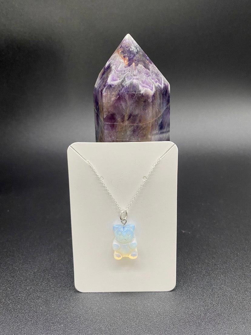 Opalite Gummy Bear Pendant Sterling Silver Necklace | Crystal Jewellery