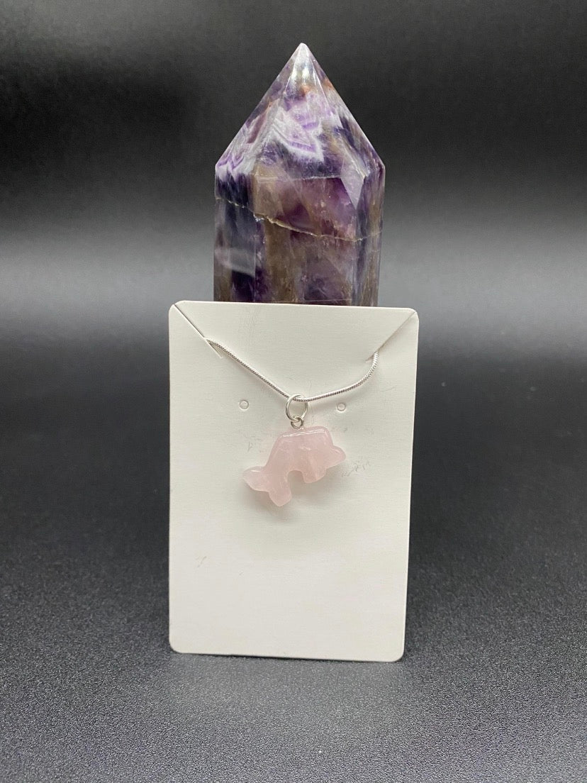 Rose Quartz Dolphin Sterling Silver Necklace