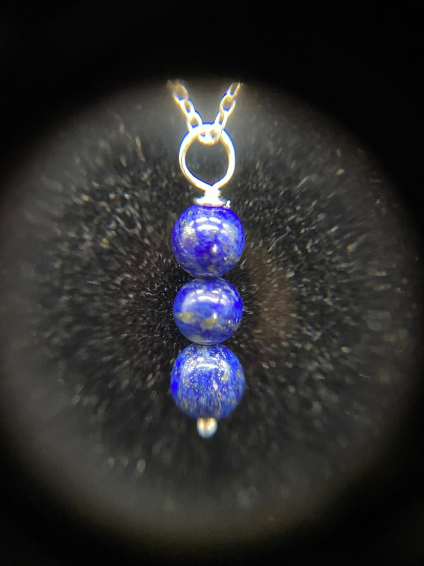 Lapis Lazuli Three-Bead Drop Sterling Silver Necklace