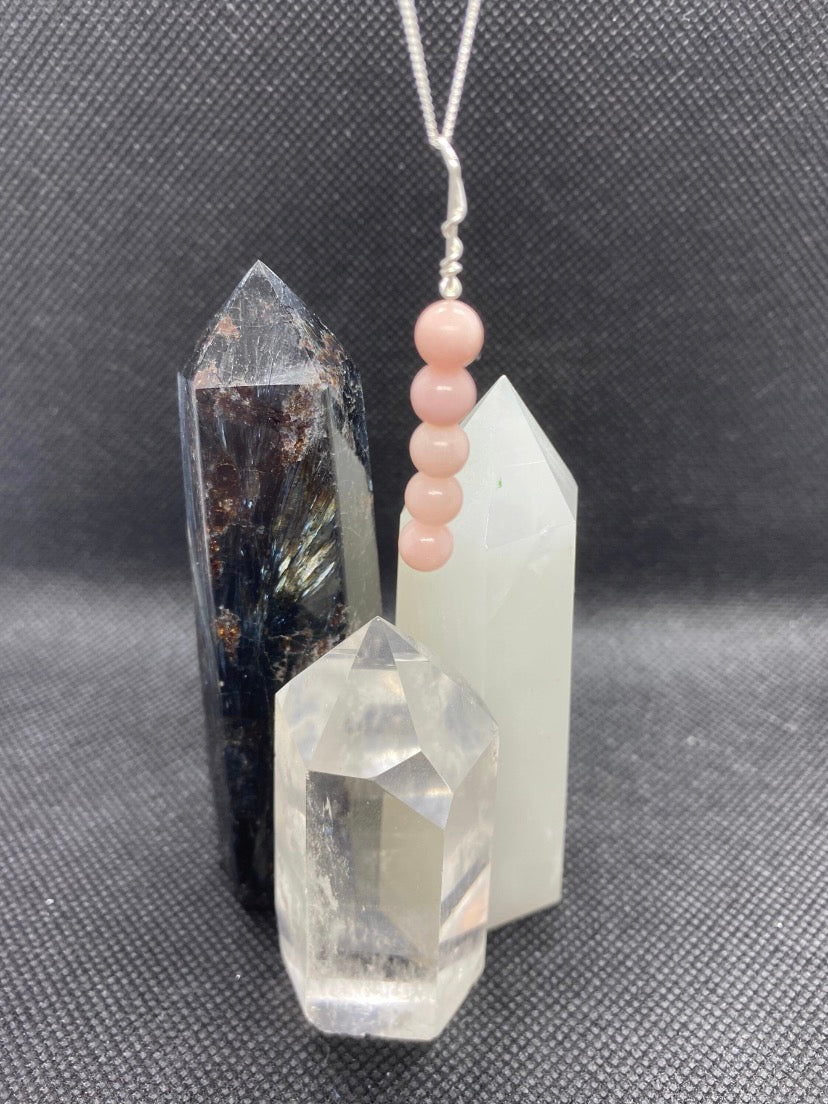 Pink Opal Beaded Drop Sterling Silver Necklace