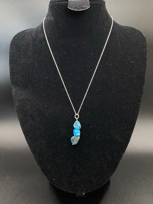Neon Apatite Raw Crystal Drop Sterling Silver Necklace