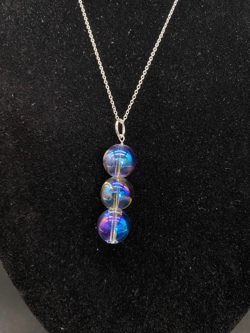 Mystic Aura Quartz Beaded Drop Sterling Silver Necklace