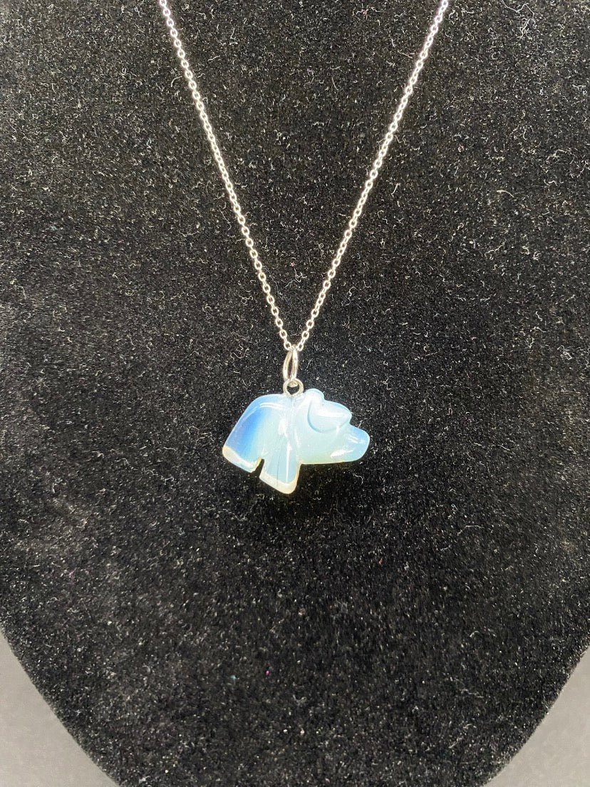 Opalite Bear Pendant Sterling Silver Necklace | Crystal Jewellery