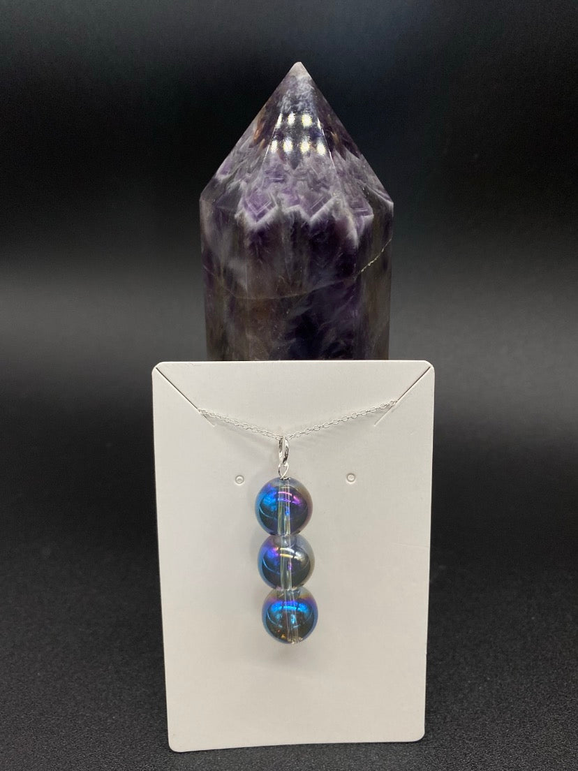 Mystic Aura Quartz Beaded Drop Sterling Silver Necklace
