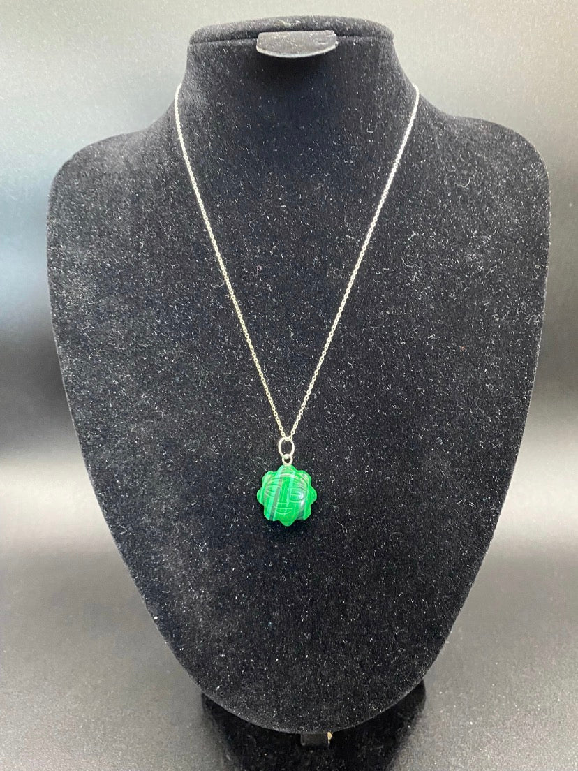Carved Green Howlite Sun Pendant Sterling Silver Necklace