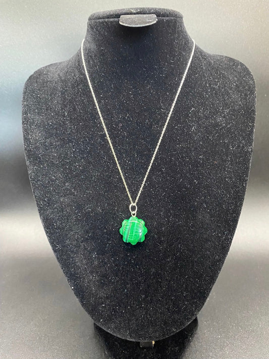 Carved Green Howlite Sun Pendant Sterling Silver Necklace