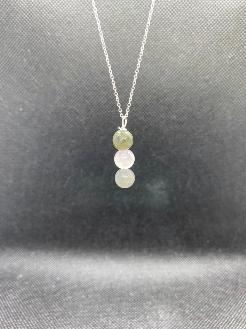 Labradorite & Rose Quartz Three-Bead Drop Sterling Silver Necklace
