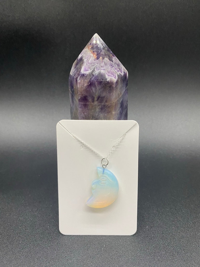 Opalite Crescent Moon Pendant Sterling Silver Necklace | Crystal Jewellery