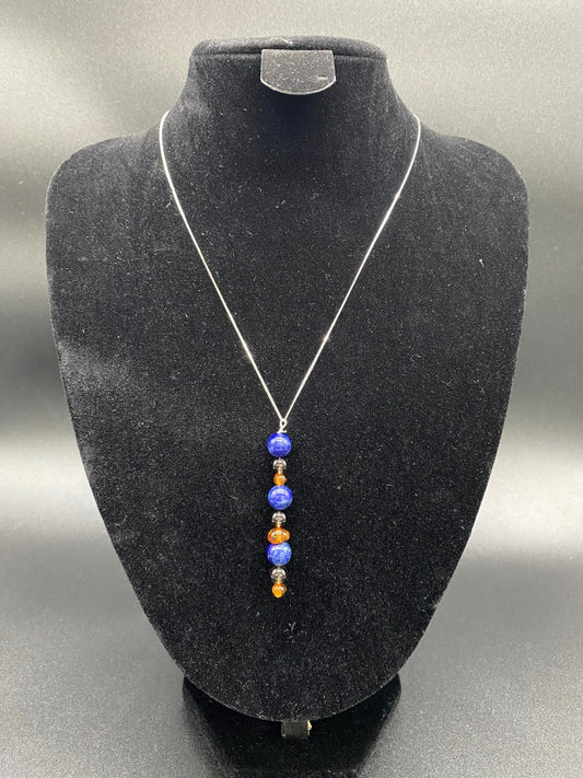 Lapis Lazuli, Baltic Amber & Smoky Quartz Sterling Silver Necklace