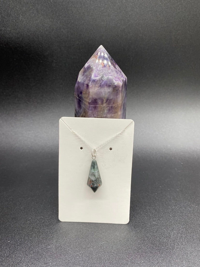 Bloodstone Pendulum Handmade Sterling Silver Necklace Natural Crystal Jewellery