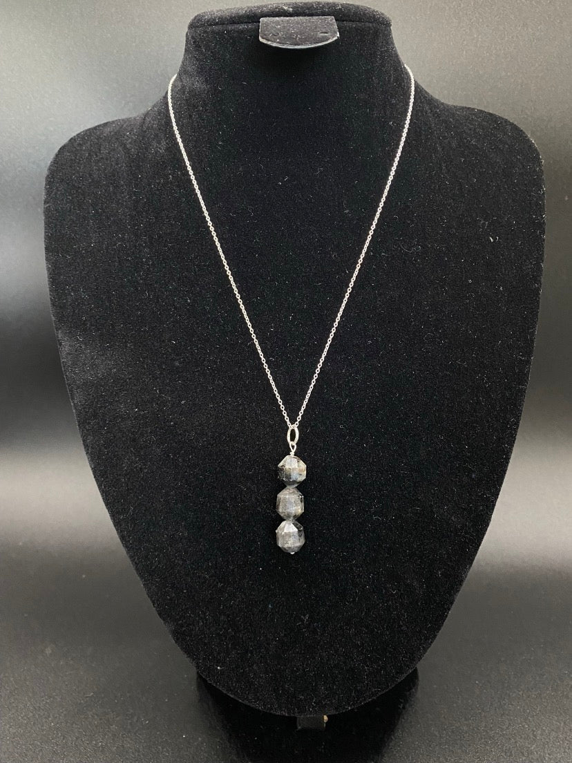 Larvikite Crystal Pendant Sterling Silver Necklace