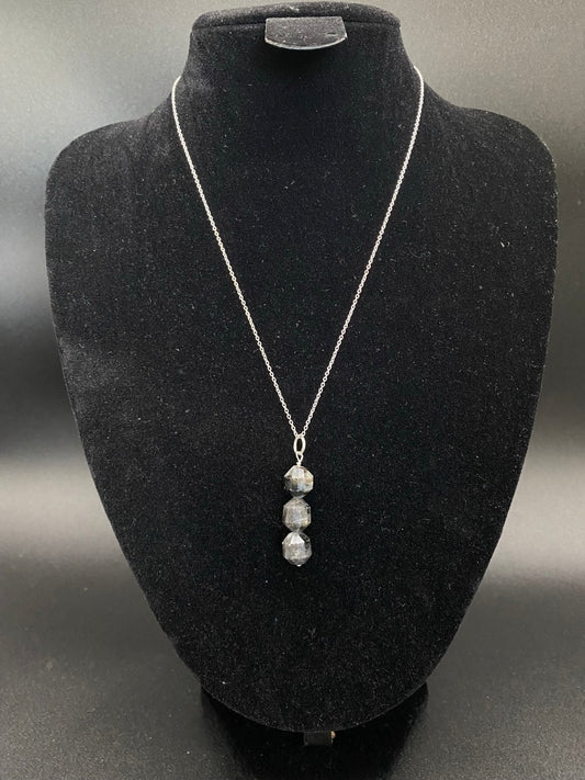 Larvikite Crystal Pendant Sterling Silver Necklace