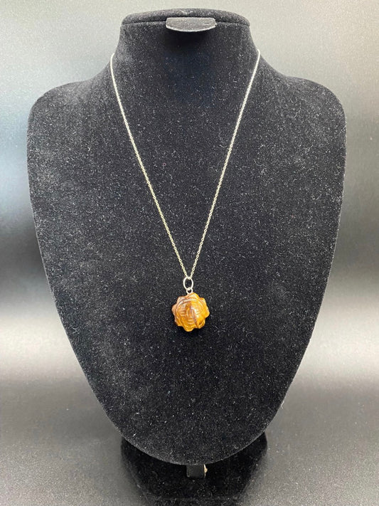 Tiger's Eye Hand-Carved Sun Pendant Sterling Silver Necklace