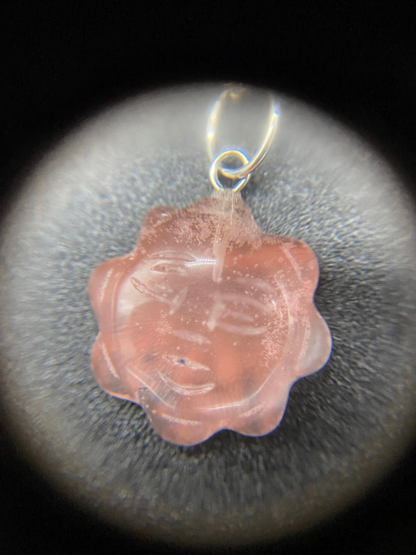 Strawberry Quartz Carved Sun Face Pendant Sterling Silver Necklace