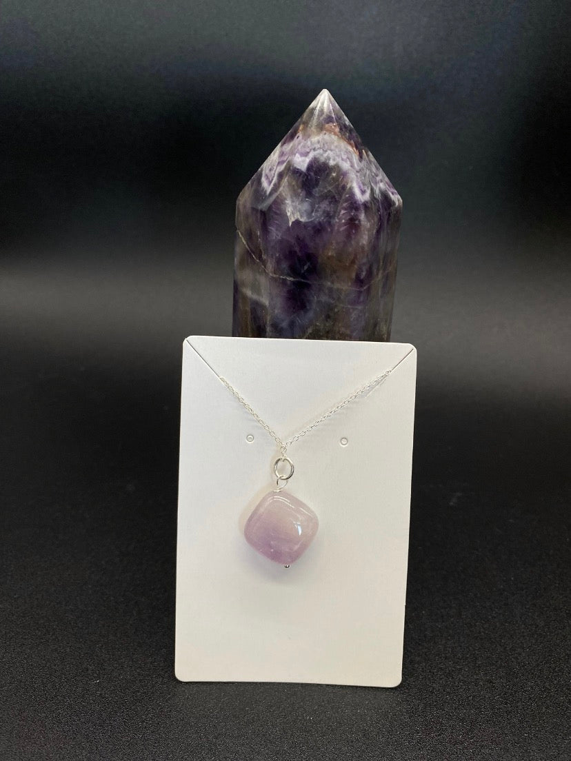 Natural Amethyst Geometric Pendant Necklace – Sterling Silver Chain
