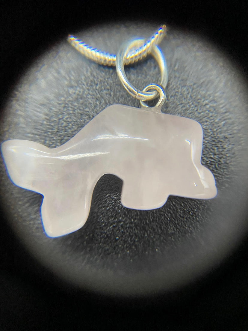 Rose Quartz Dolphin Sterling Silver Necklace