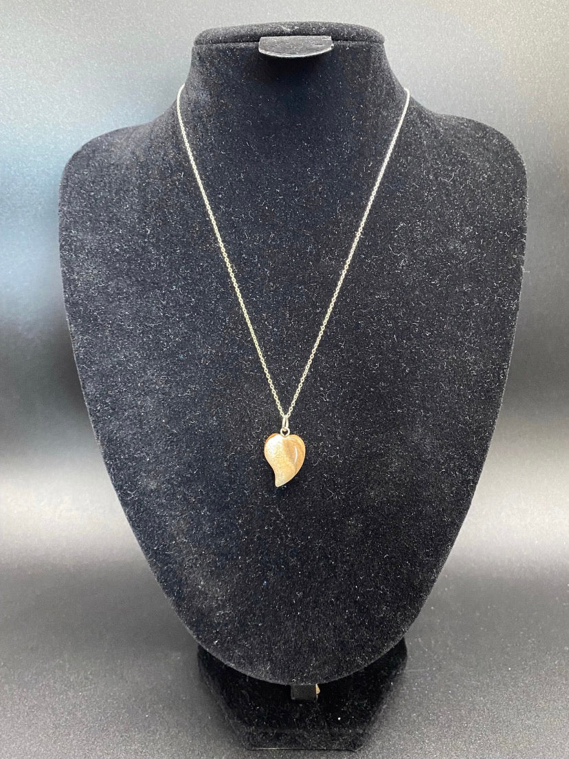 Picture Jasper Curved Heart Pendant Sterling Silver Necklace