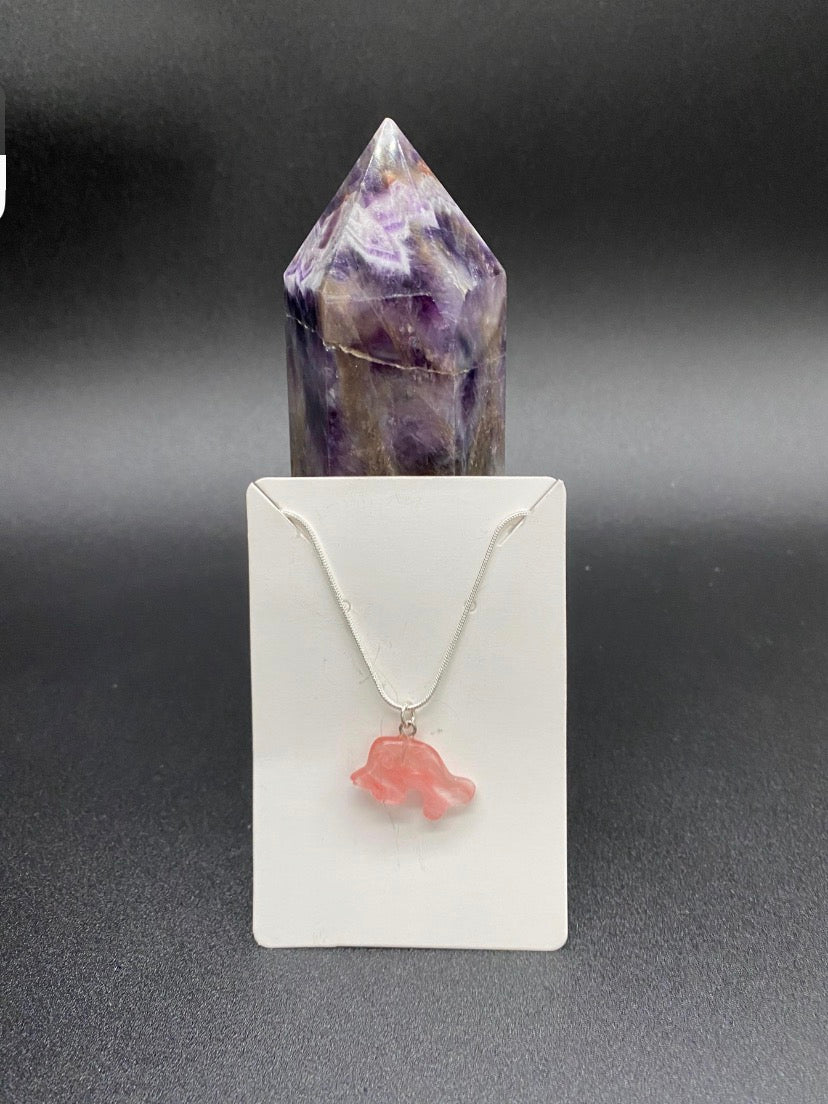 Strawberry Quartz Dolphin Sterling Silver Necklace
