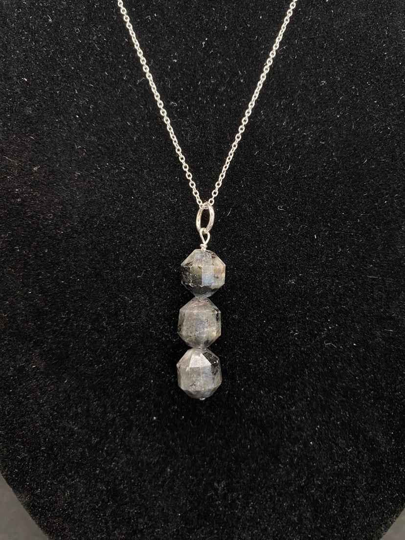 Larvikite Crystal Pendant Sterling Silver Necklace