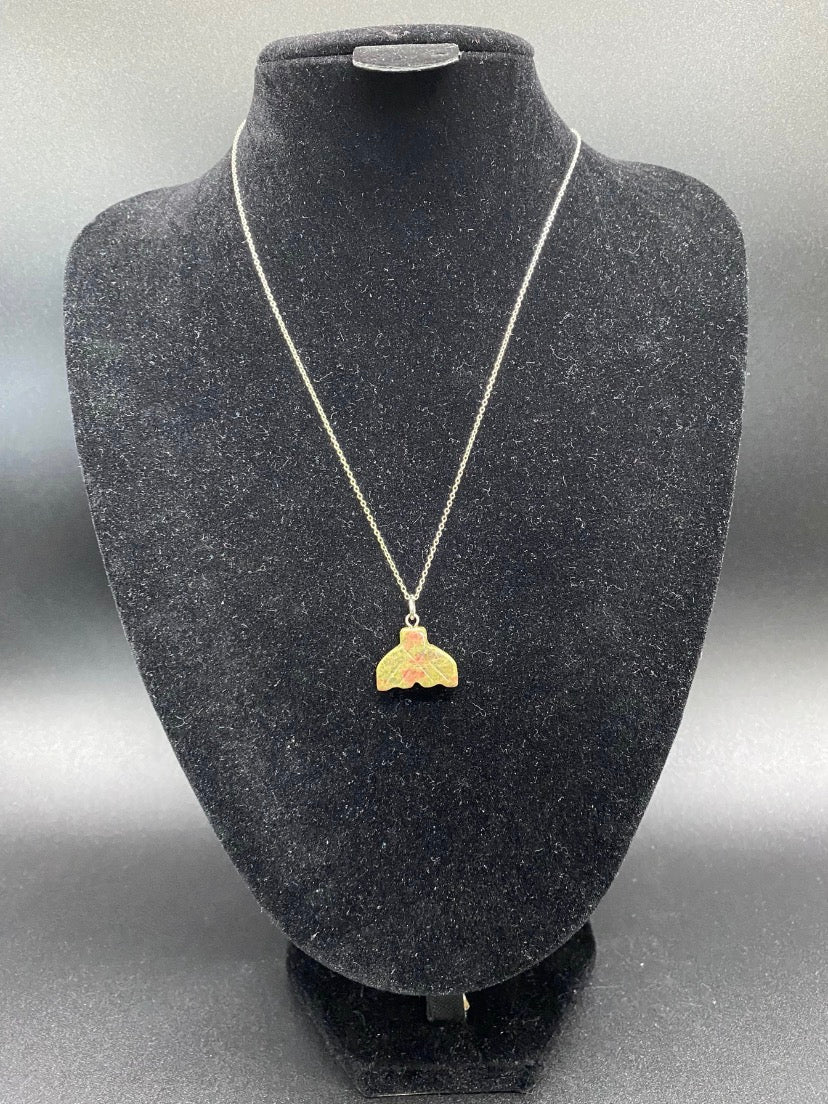 Unakite Whale Tail Sterling Silver Necklace | Crystal Pendant