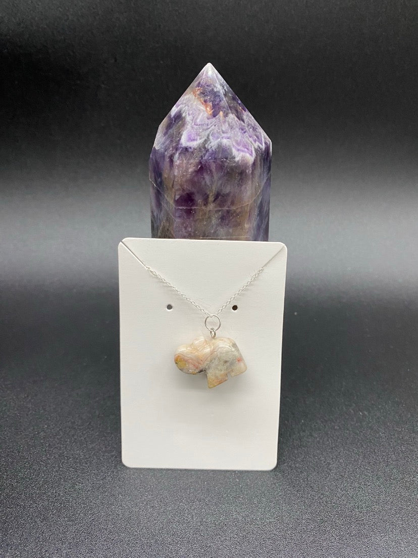 Ocean Jasper Elephant Sterling Silver Necklace