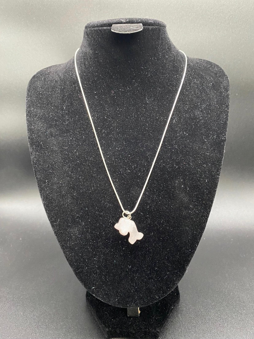 Rose Quartz Dolphin Sterling Silver Necklace